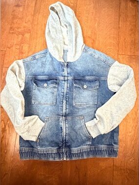 SO Blue Denim Front Hooded Jacket with Gray Sleeves 20 Plus Girls